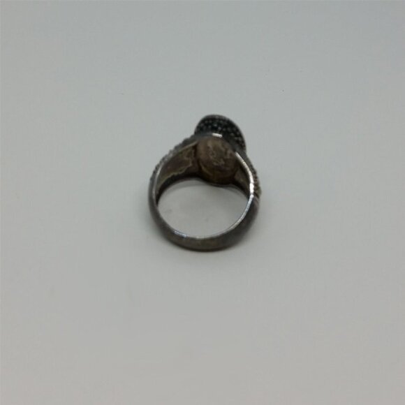 Vintage sterling silver large black gemstone center ring with marcasite details - Picture 3 of 7